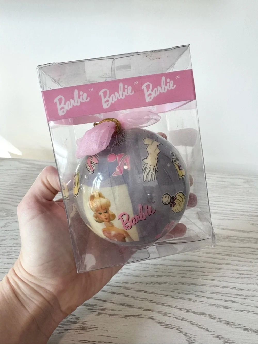 Vintage NIB Barbie Holiday Ornament - Pink and Purple Ball